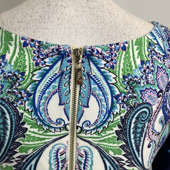 Eliza J Dress size 6 Blue Green White Paisley Straight Stretch Modest Career - Picture 9 of 11